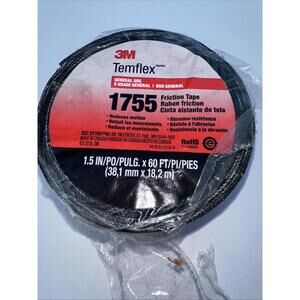 3M Temflex Cotton Friction Tape 1755, Black, 1-1/2" Width, 60 Foot Length